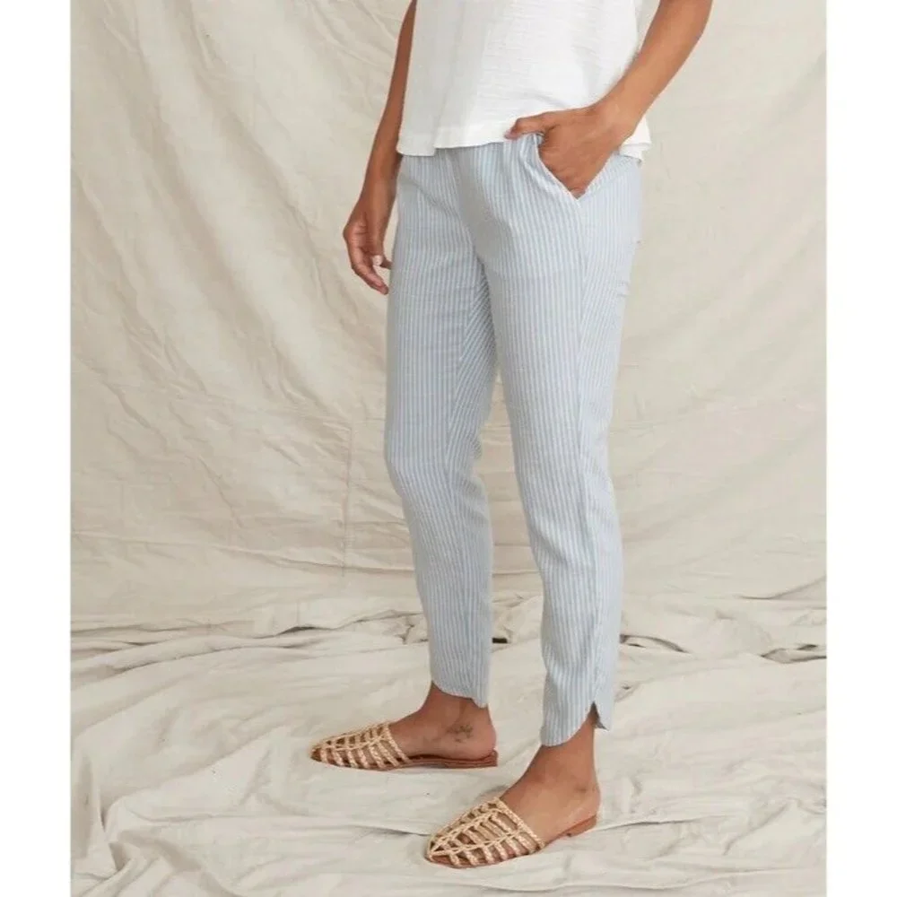 Marine layer blue white striped pants women’s small Allison beach lightweight - Picture 1 of 8